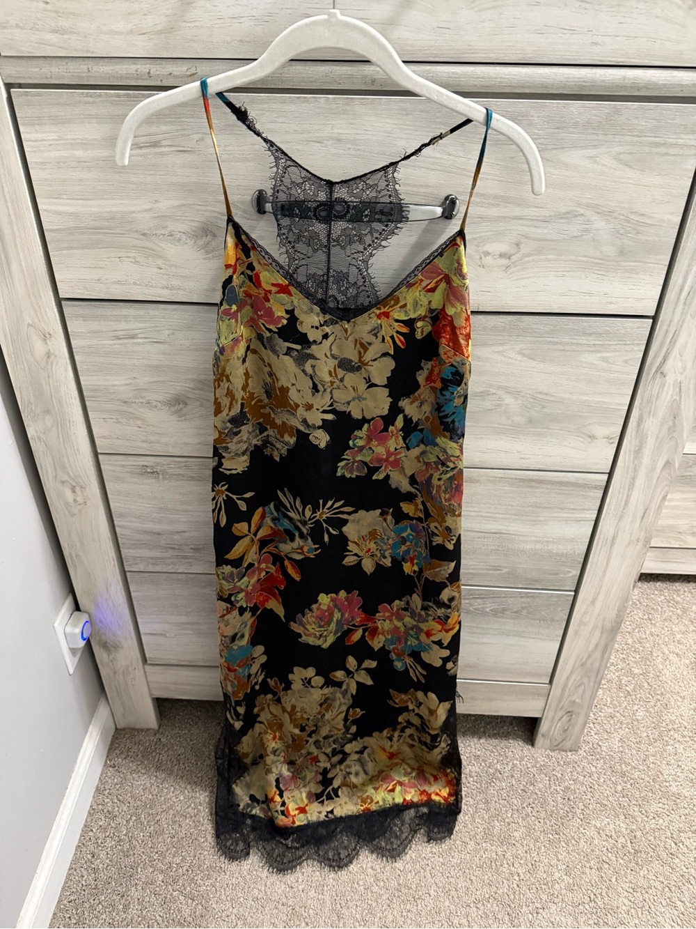 Zara Black Floral Lace-Trim Slip Dress